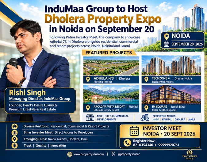 Noida real estate investment Nainital real estate Jamui real estate Dholera Gujarat property Adhelai-73 Dholera emerging real estate markets in India multi-market real estate investment InduMaa Group projects real estate investor meet Noida